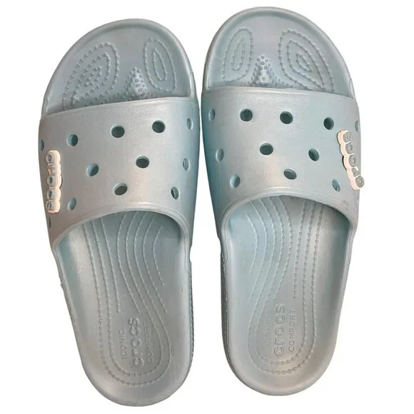 Crocs Classic Comfort Sandals Slip-On Flat Slide Blue Water Beach Shoe Size 10 - Picture 4 of 14